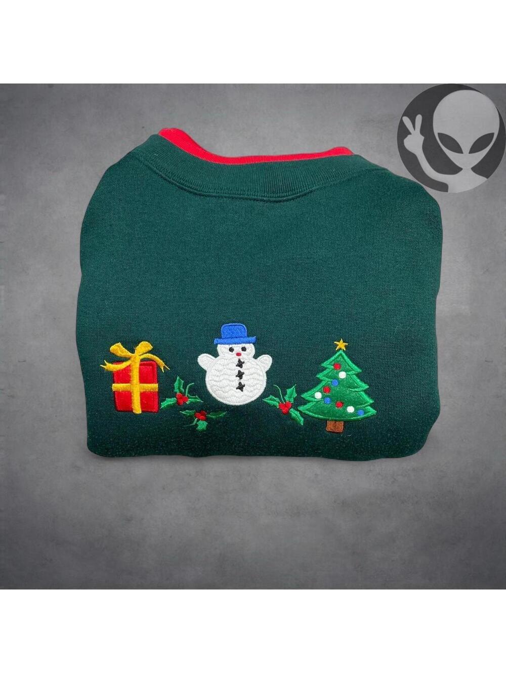 Vintage 90s Christmas Embroidered Sweatshirt Womens XL Green Double Collar Snow - Picture 6 of 6